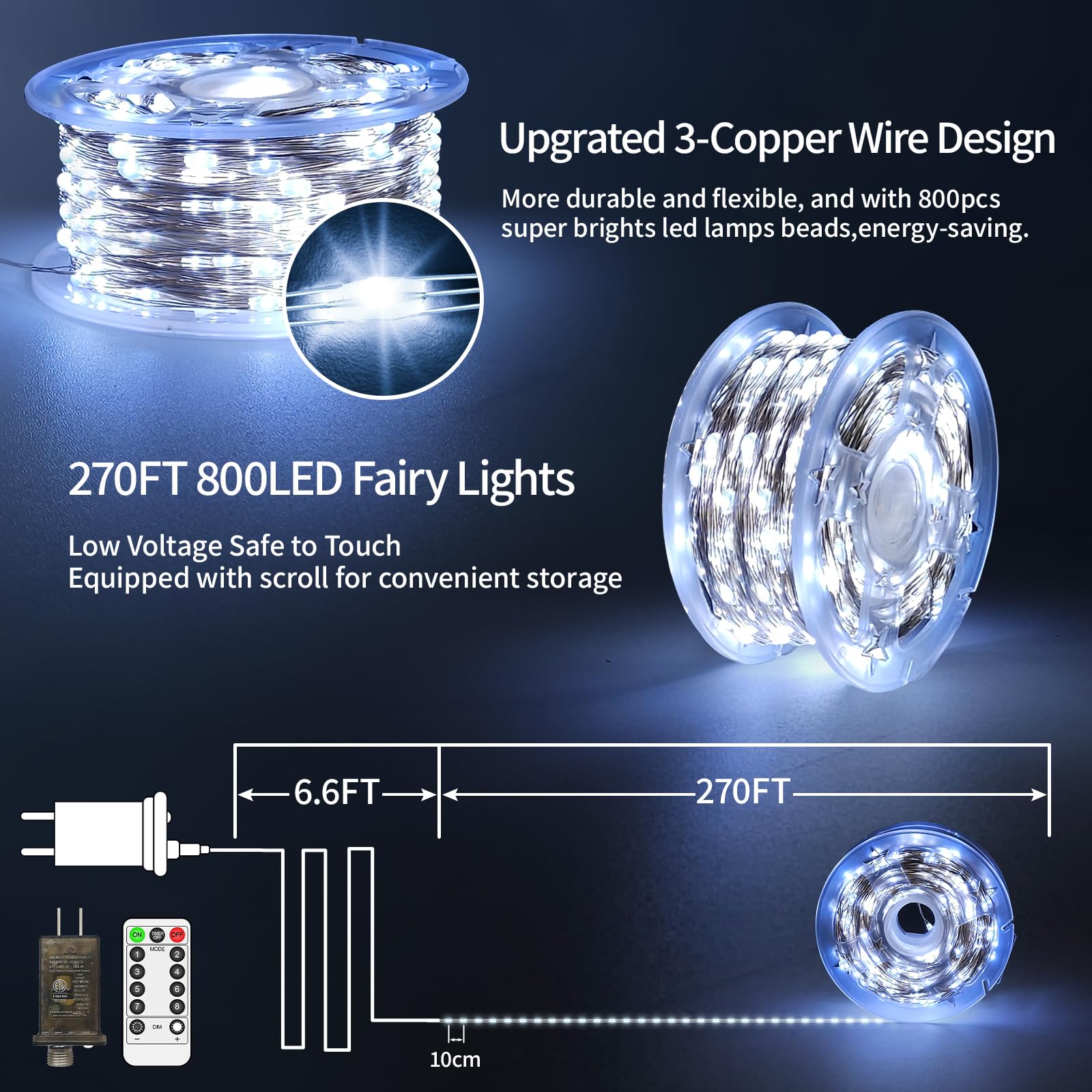 JXLEDAYY 270 FT 800 LED Christmas Fairy Lights Plug in Xmas